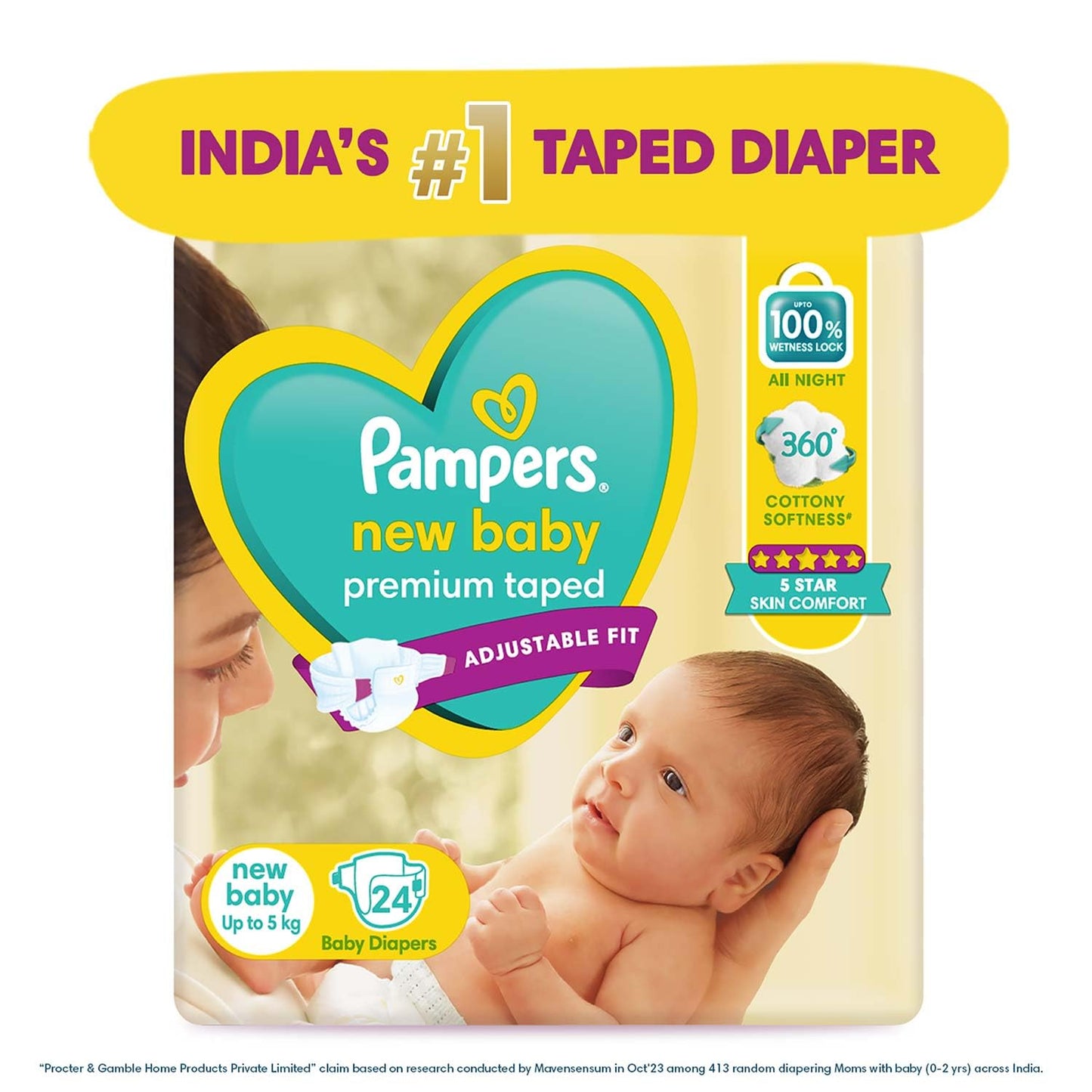 Pampers Active Baby Diapers, New Born, Extra Small, (NB, XS) size, 24 Count, Taped style diaper