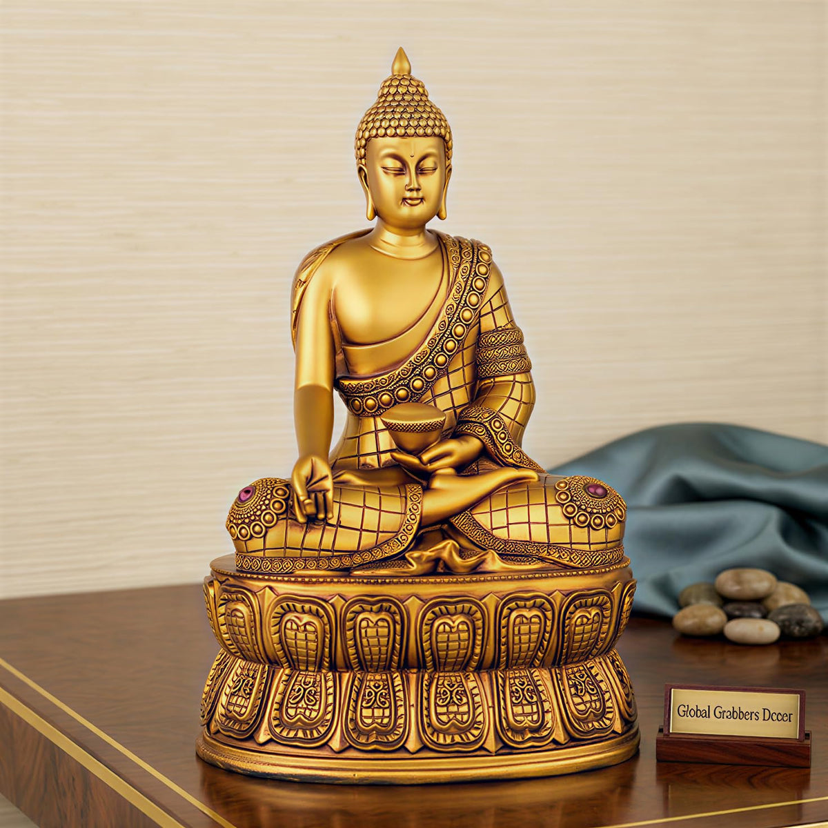 Buddha Statue Showpiece Idol Home Decor Items for Living Room and Gifts (Golden 4)