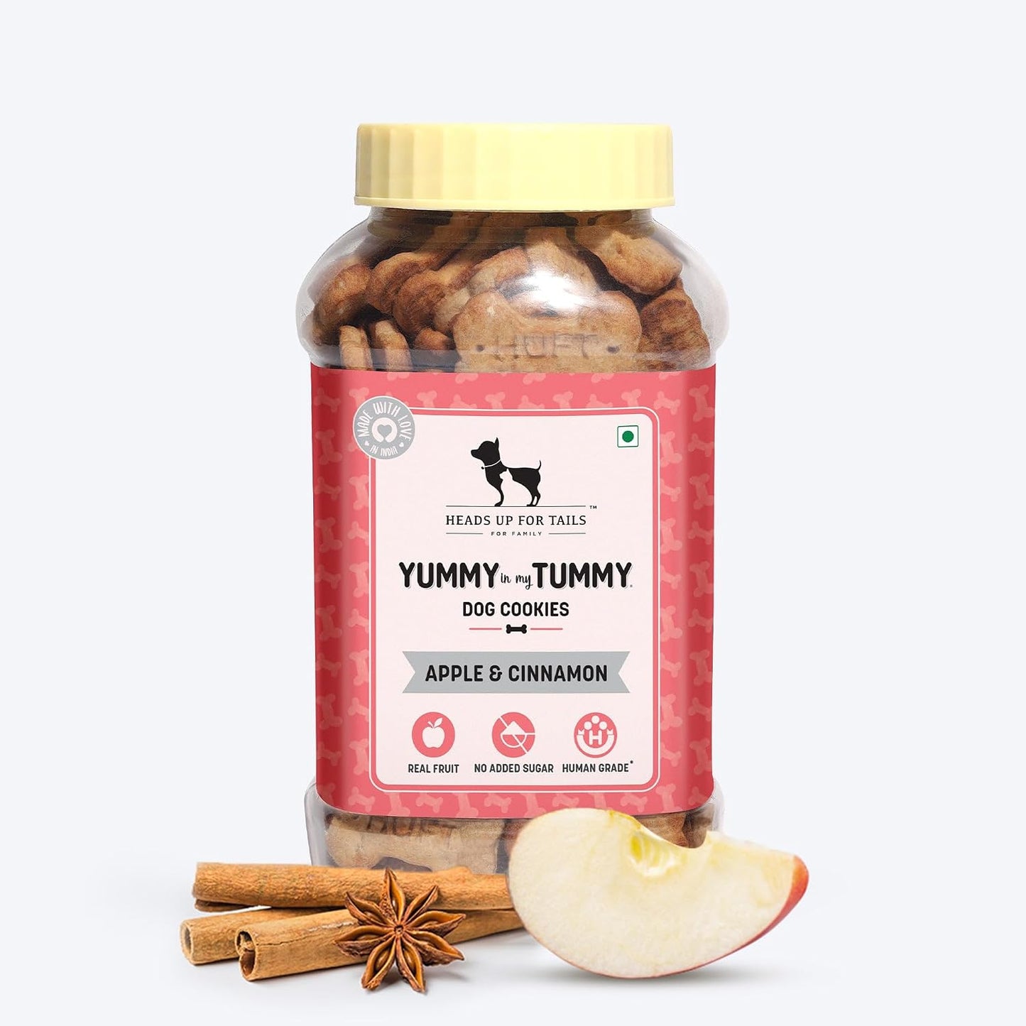 Yummy in My Tummy by HUFT Apple & Cinnamon Dog Biscuits – 800 gm | 100% Vegetarian Crunchy Treats for Puppies & Adult Dogs | Made with Real Ingredients | Healthy Training Snack for All Breeds