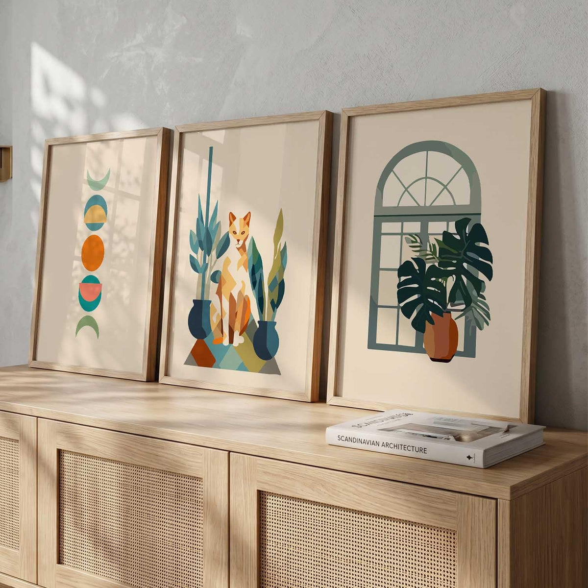 Boho Painting Wall Art Home Decoration Paintings With Frame For Living Room Bed Room Hotel Wall Decor Digital Reprint Set of 3 (13X17 inch)