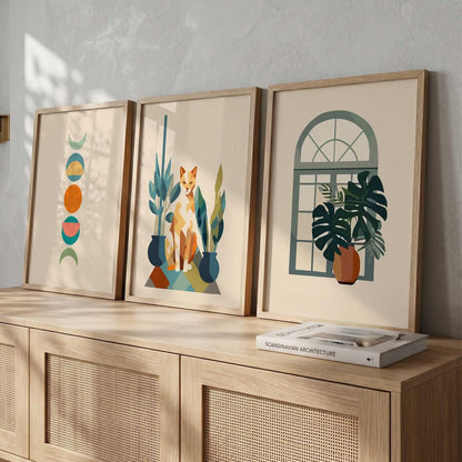 Boho Painting Wall Art Home Decoration Paintings With Frame For Living Room Bed Room Hotel Wall Decor Digital Reprint Set of 3 (13X17 inch)
