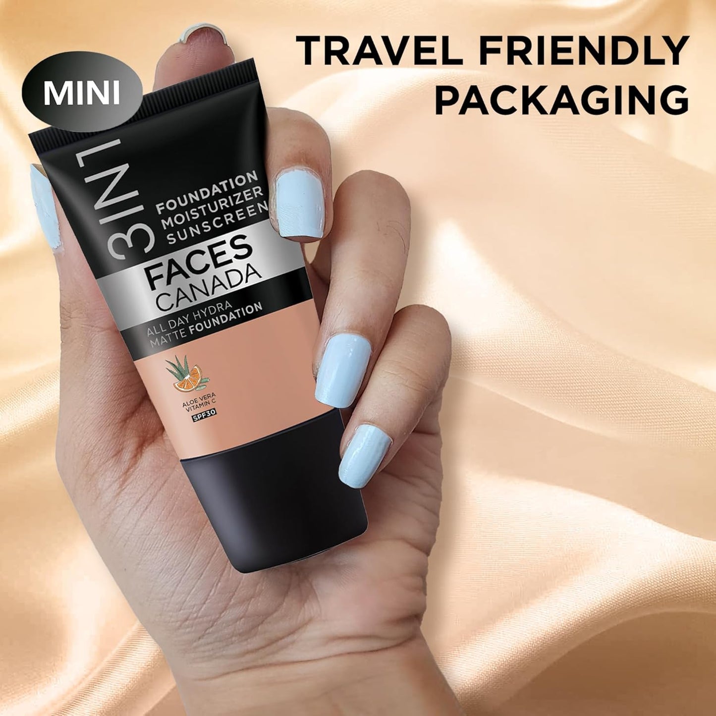 FACESCANADA Cream All Day Hydra Matte Foundation - Mini|3in1 Foundation + Moisturizer + SPF 30|24 HR Aloe Hydration & Vitamin C| 10HR Wear | Medium to High Buildable Coverage | Medium Natural (18 ml)