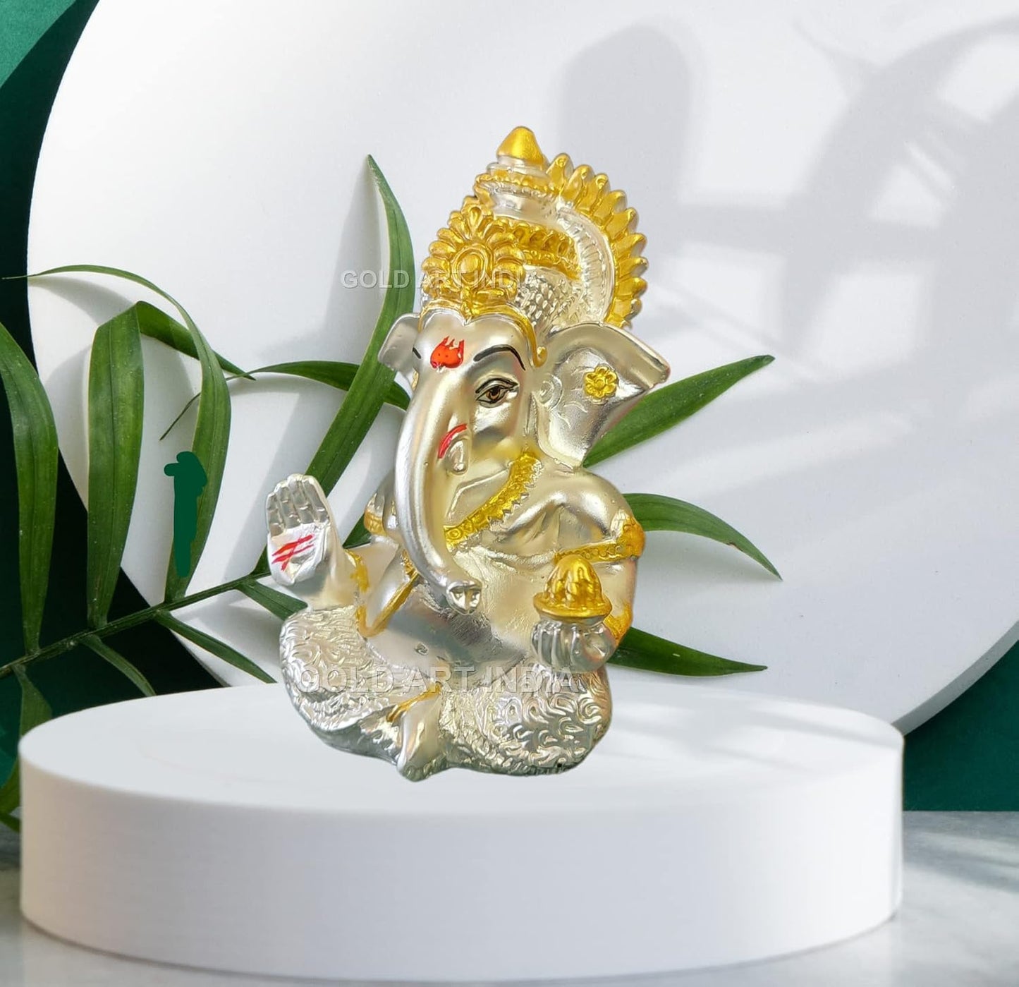 Gold Art India 999 Silver Plated Ganesha/Vinayaka/Vinayagar/Pillayar Idol Car Dashboard/Gifting/Home & Office Decor 3.5 inches (Silver) (Silver Matte), Idol