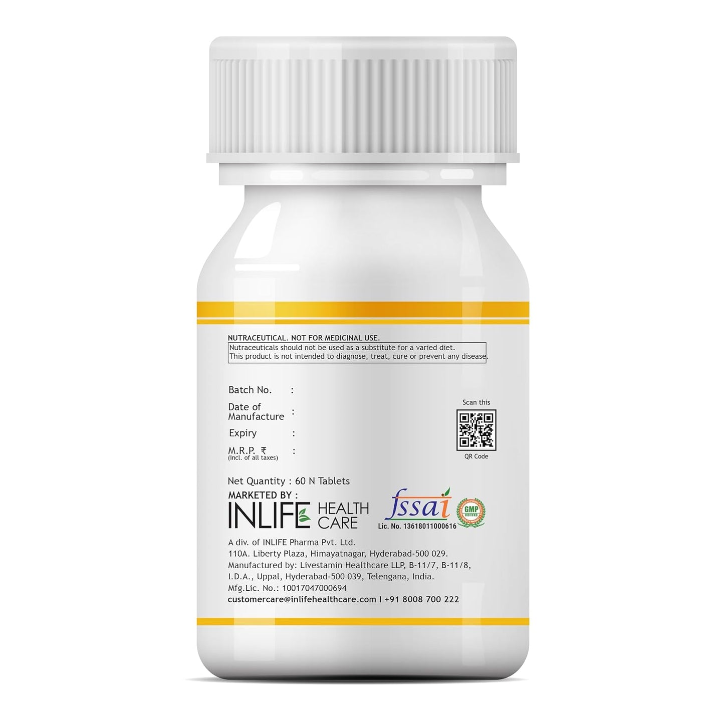 INLIFE Glucosamine Tablets for Joint | With MSM Calcium & Vitamin D3 | Cartilage, Bone Health Supplement - 60 Tablets (Pack of 1, 60)