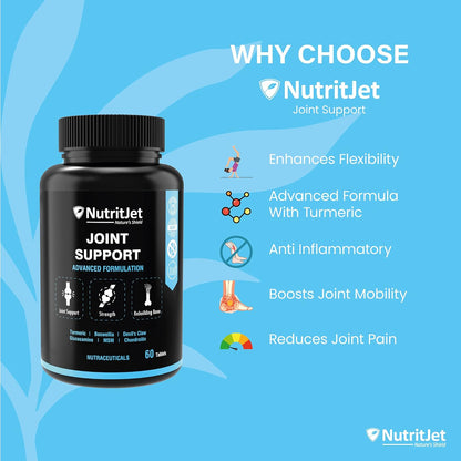 NutritJet Joint Support Supplement with Glucosamine, Chondroitin, MSM for Cartilage & Joint and Bone - 60 Tablets