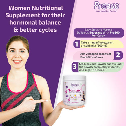 Pro360 FemCare+ PCOS PCOD Nutritional Supplement Powder for Hormonal Balance, Better Cycles, Supports Normal Ovulation in Women Wellness - Butterscotch Flavor 200gm
