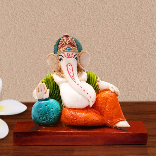 Handcrafted Polyresin Eco Friendly Lord Ganesha Ganpati Idol Figurine Multicolor | Spiritual Lord Ganesha Statue for Home Office Decor Gift Festival Puja Vastu Positive Energy