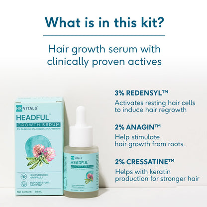 HealthKart HK Vitals Hair Re-Growth Kit| Controls Hairfall & Promotes New Hair Growth | Hair Multivitamin with Biotin (60 Capsules) & Hair Growth Serum with 3% Redensyl (30 ml) | Combo Pack