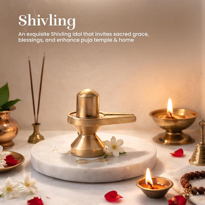 Brass Shivling Idol for Pooja & Home Temple | Sacred Shiva Ling Brass Murti for Spiritual Decor & Gift (Design08: L5 x W3 x H4 cm)