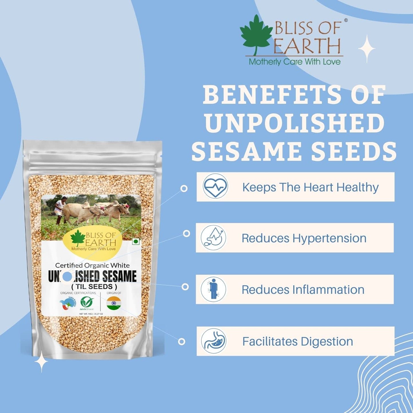 Bliss of Earth Organic Unpolished White Sesame Seeds 600 gm For Eating, Raw Til Seeds