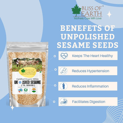 Bliss of Earth Organic Unpolished White Sesame Seeds 600 gm For Eating, Raw Til Seeds