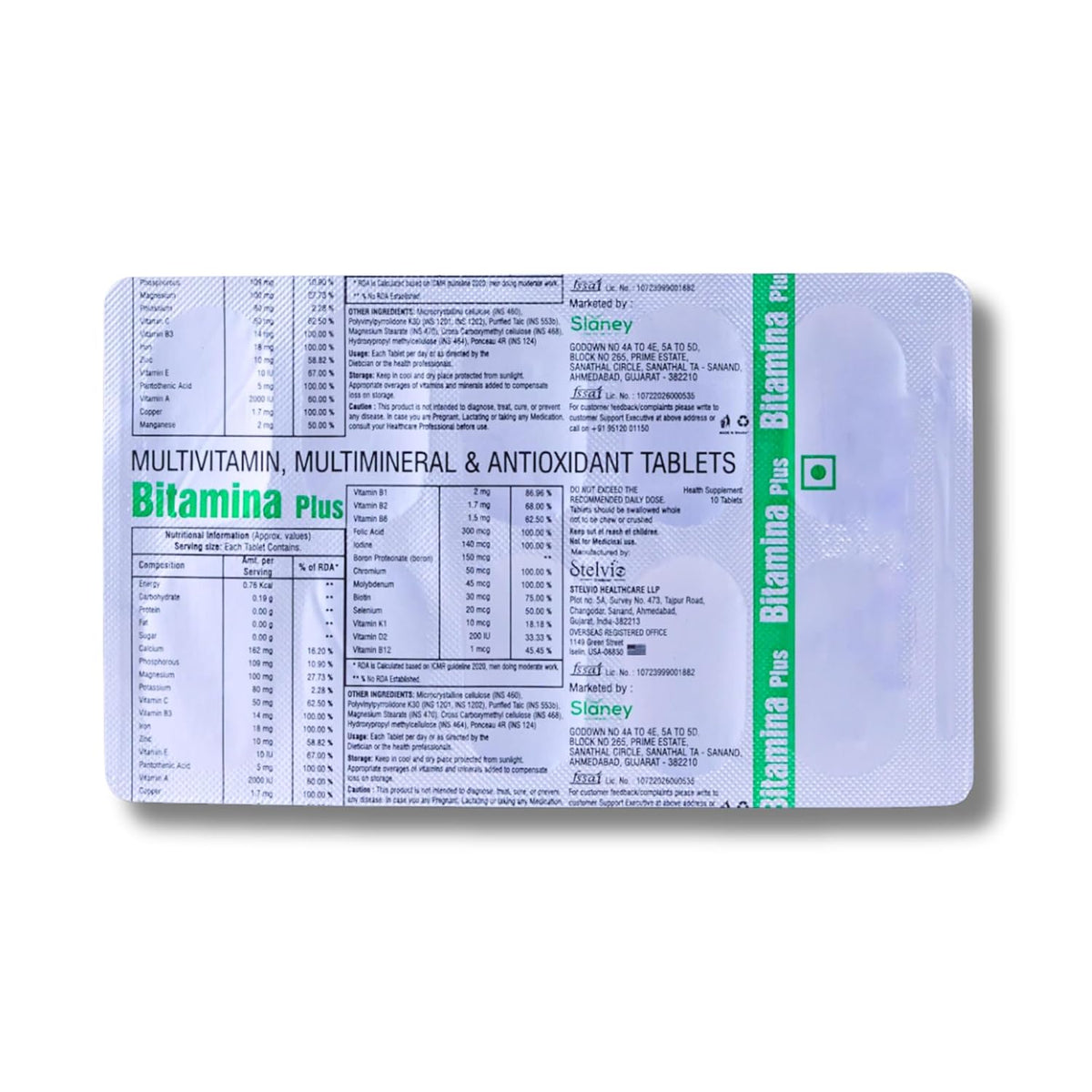 Slaney Bitamina Plus | Multivitamin Multimineral & Antioxidant Tablets | Daily Health Supplement for Immunity, Energy & Overall Wellness | 10 Tablets | Slaney