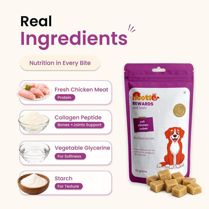 Nootie Rewards Soft Chicken Cubes for Dogs 50g | High Protein Dog Treats
