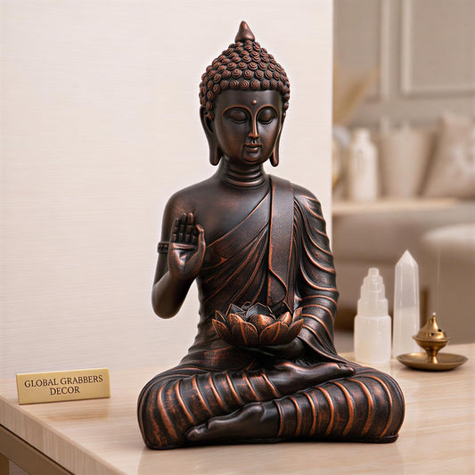 Heeran Art Blessing Lotus Buddha Statue for Home Decor | Buddha Idol for Home Decor | Home Decoration Items for Living Room | Showpiece & Show Pieces for Home Decor Living Room|DB2 (Antique Copper)