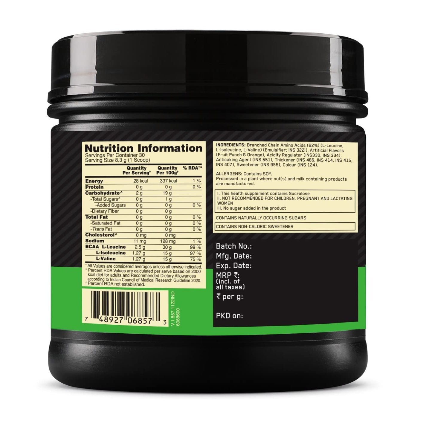 Optimum Nutrition BCAA, 5g BCAAs in 2:1:1 Ratio, 30 servings, For Muscle Recovery & Endurance, Intra workout, Informed Choice certified, 250gm
