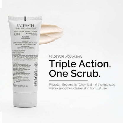 Personal Touch Facebath Gentle Trifoliating Scrub with Fruit AHAs & Milk Peptides for Physical, Chemical & Enzymatic Exfoliation | Uneven Tone, Textured Skin, Flaky & Dull Skin | Oily, Normal, Combination Skin | 50g