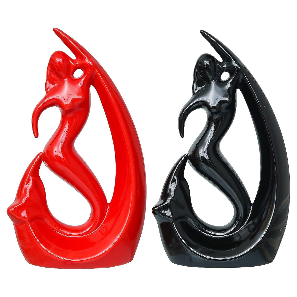 eCraftIndia Decorative Fish Girl Statues| Fish Angels Showpieces| Creative Mermaid Angel Fish Idols (Set of 2 Black Red)| Home Decor Items for Living Room Bedroom Hall Office Hotel| Gifts for Birthday