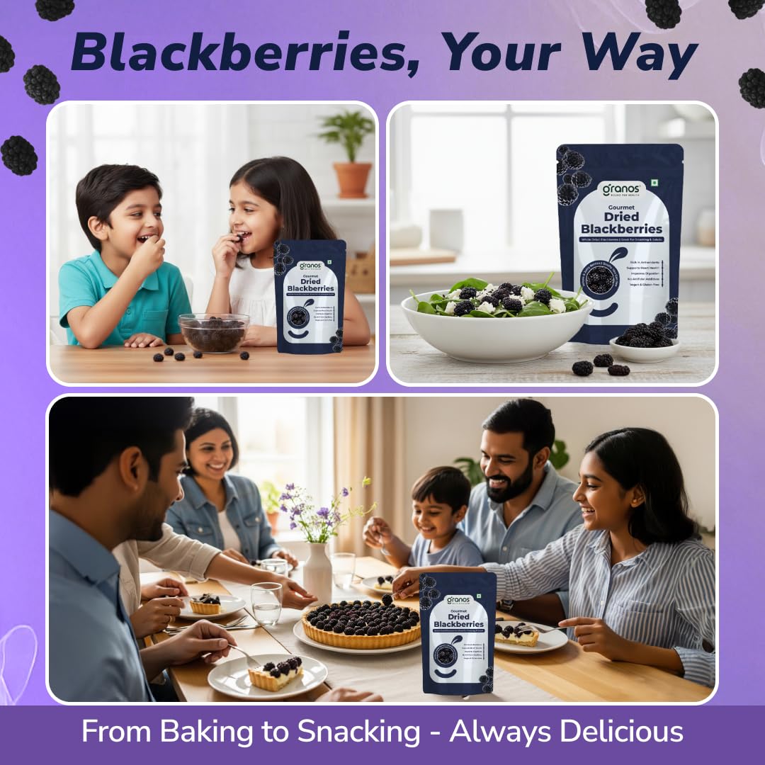 Granos Premium Dried Blackberries 150g, Natural & Healthy Snack, Dried fruit, Gluten Free, Vegan, Helps in Digestion, Cholesterol & Trans-fat free, Antioxidant Rich (Pack of 1)