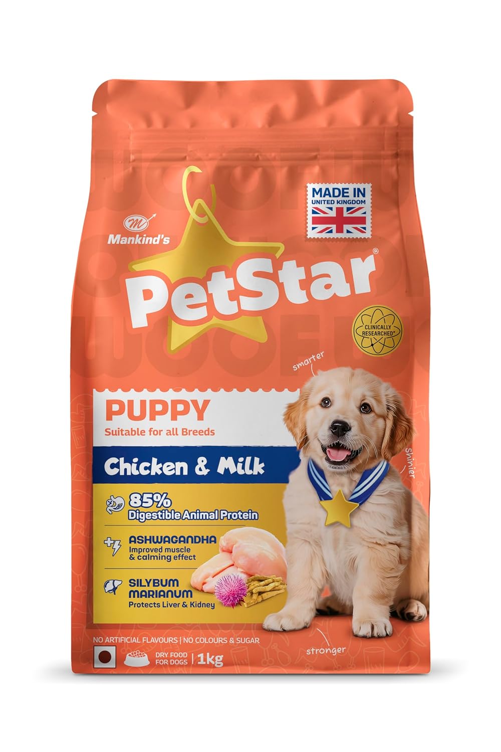 PetStar Puppy Dog Food, Chicken & Milk, 1 kg | High Protein Formula for Growing Puppies | DHA for Brain Development | Supports Immunity, Digestion & Strong Bones