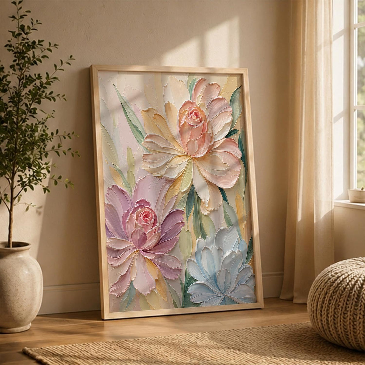 Floral Wall Art Home Decoration | Aesthetic Floral Paintings With Frame For Living Room Bed Room Hotel Wall Decor Digital Reprint Set of 1 (14X20)