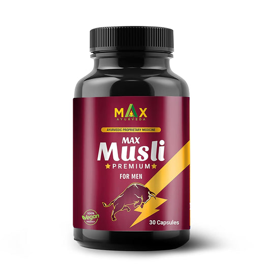 Max Ayurveda Musli Premium Capsules For Men | Strength, Power, & Vitality Booster | 100% Vegan and GMP Certified - 30 Capsules, Pack of 1
