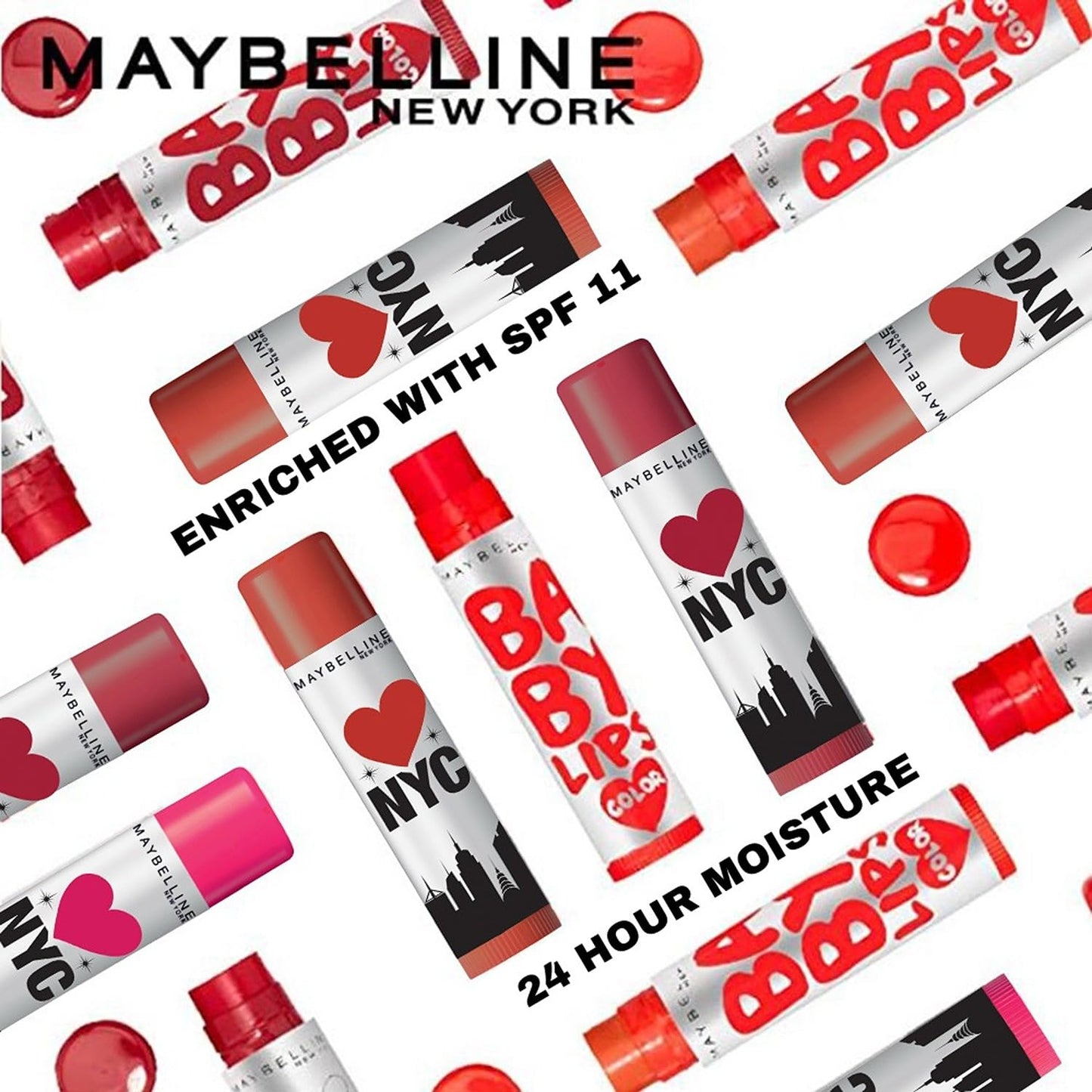 Maybelline New York Baby Lips Loves NYC Lip Balm, Broadway Red | Color Lip Balm with SPF 11 Up To 24H Moisture