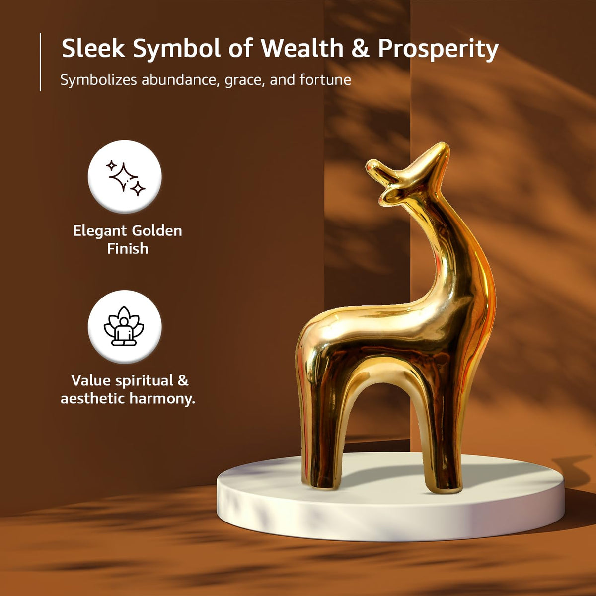 Amazon Basics Golden Deer of Fortune & Grace | A Sleek Representation of Wealth & Prosperity | A Must-Have for Modern Luxury Décor – Pack of 1, Golden