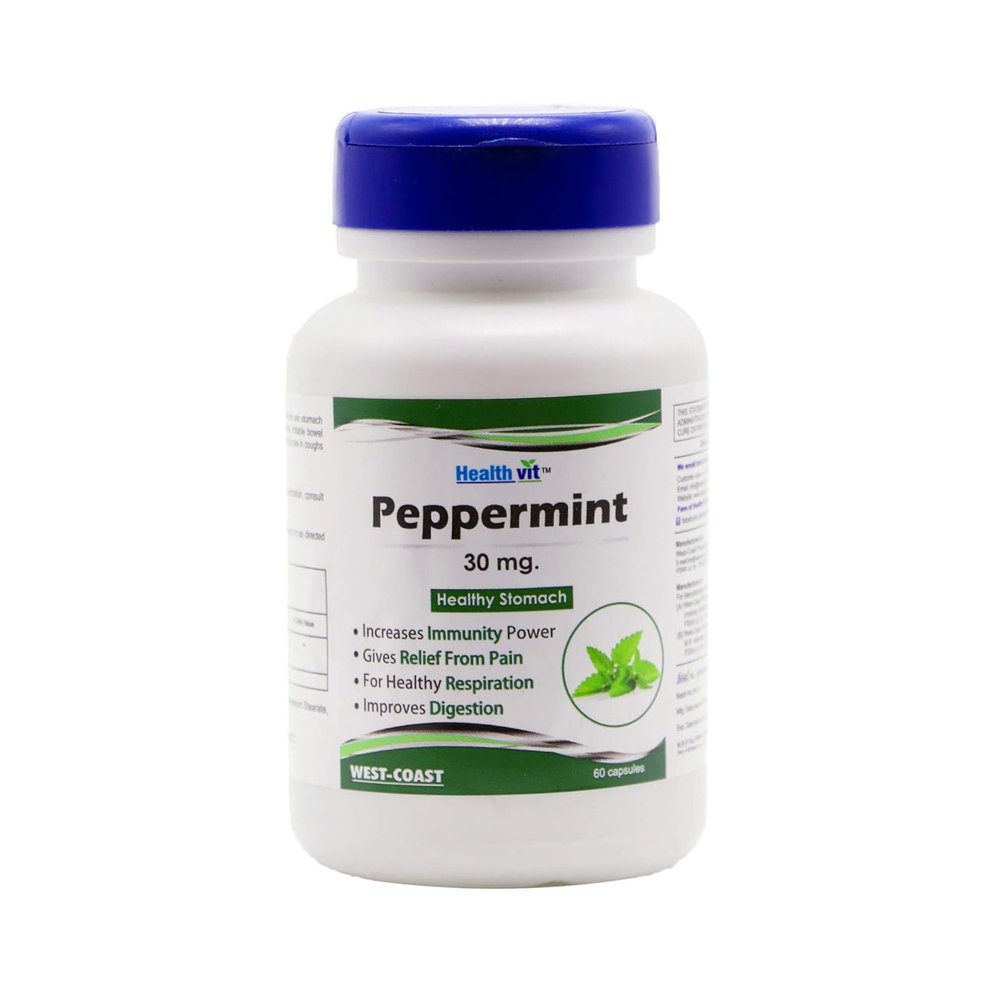 Healthvit peppermint supplement bottle on a white background