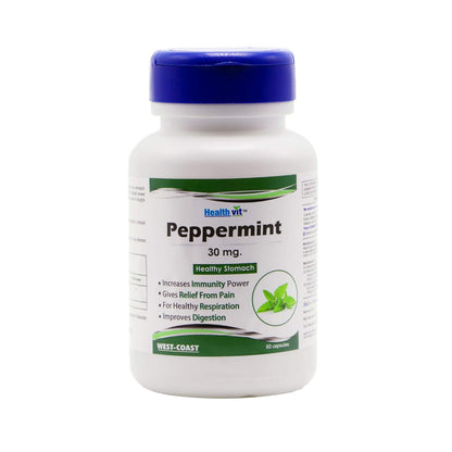 Healthvit peppermint supplement bottle on a white background