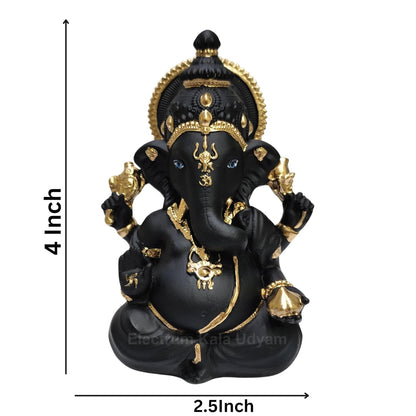 Black Terracotta Vinayagar Ganesha Idol Perfect for Car Dashboard, Office Desk, Home Decor, and Gifting | (BLACKTERRAVINAYGARA 4")