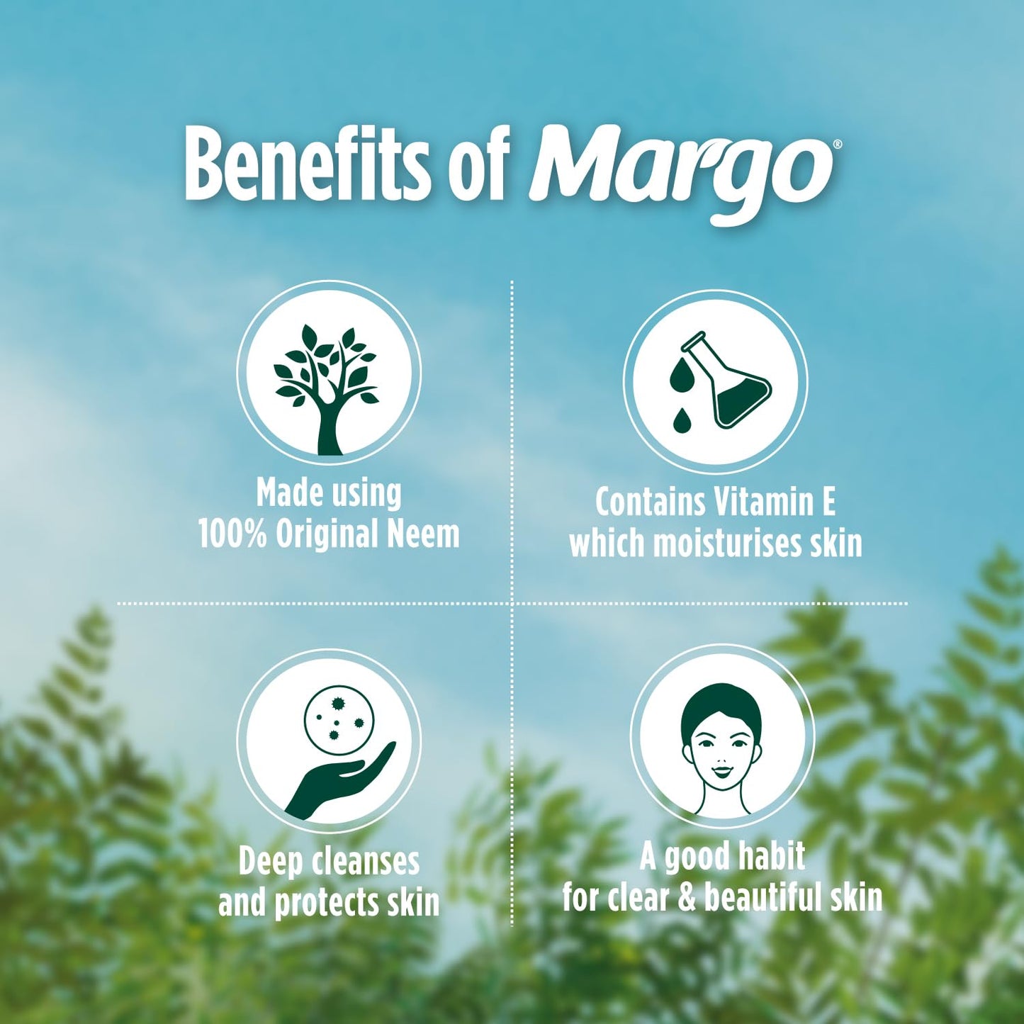 Margo Original Neem Soap 125gm X 8 | Powered With Goodness of 1000 Natural Neem Leaves | Soap for Clear and Beautiful Skin | Infused with Vitamin E for Moisturising