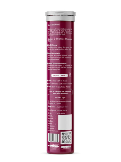 Red supplement tube with white text on a white background