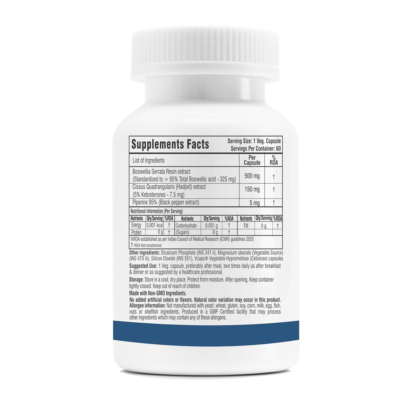 Supplement bottle with label on a white background