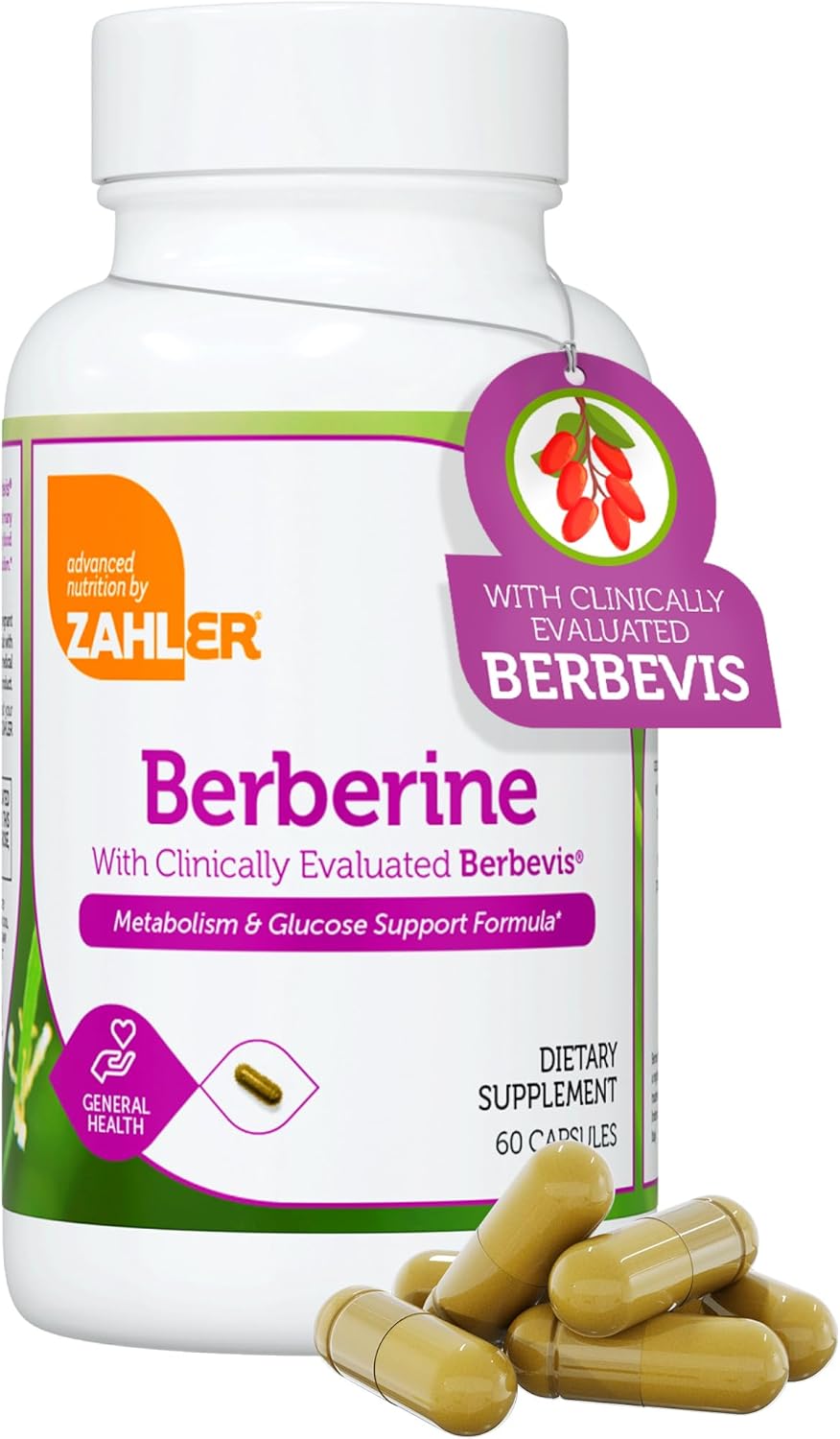 Zahler Berberine dietary supplement bottle with capsules on a white background
