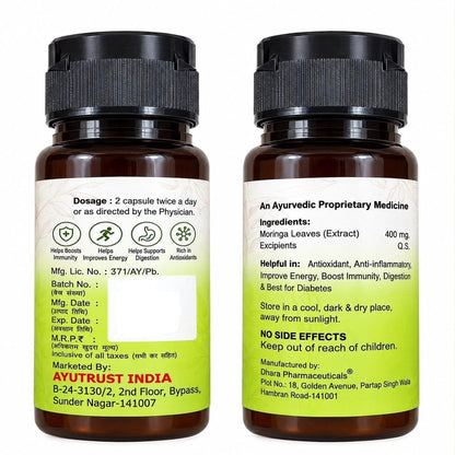 AYUTRUST Moringa Capsules I 400 mg Pure Moringa Leaf Extract | Natural Supplement | Supports Immunity, Energy & Digestion| 60 Capsules |