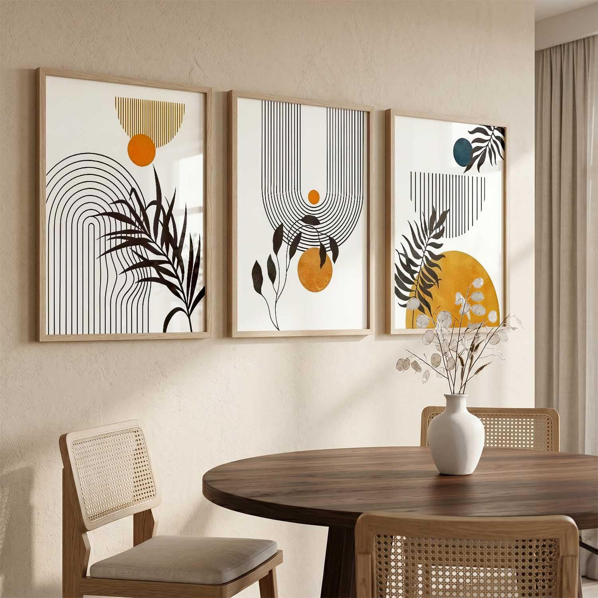 Boho Wall Art Home Decoration Paintings With Frame For Living Room Bed Room Hotel Wall Decor Digital Reprint Set of 3 (13X17 inch)