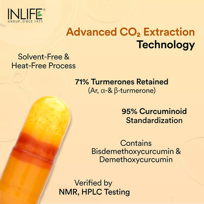 INLIFE Curcumin Capsules with Turmeric Oil | 71% Turmerones & 95% Curcuminoids | Supercritical CO₂ Extracted Oil Supplement | Immune Support & Joint Health – 60 Liquid Filled Vegetarian Capsules