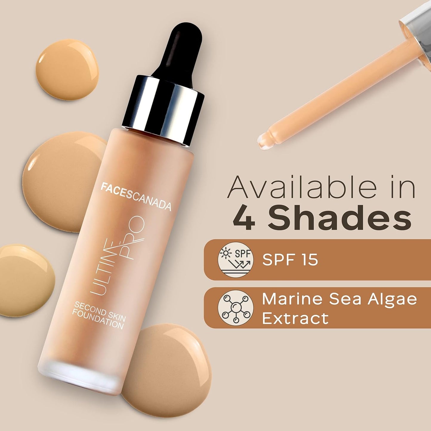 FACES CANADA Ultime Pro Second Skin Foundation - Beige 03, 30ml | Lightweight Anti-Ageing Serum Foundation | 3X Lighter | Natural Matte Finish | Medium To High Coverage | SPF 15 | Non-Oily