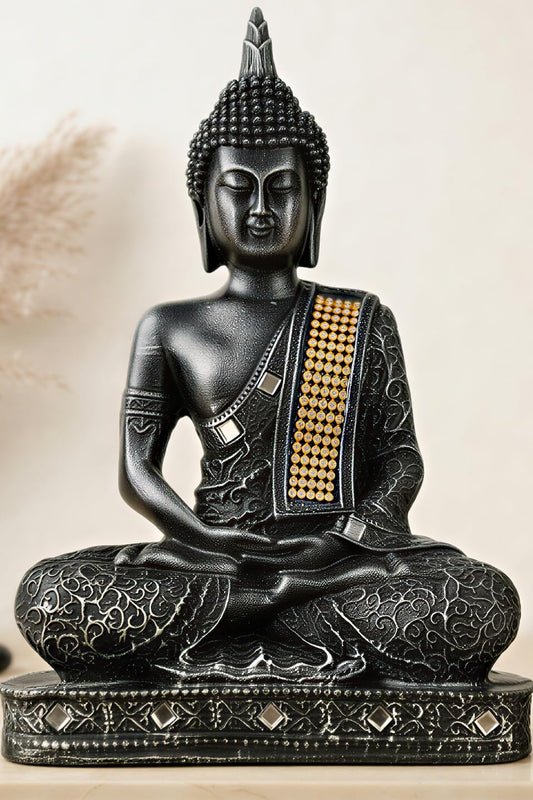 New Limited Edition 25 Centimetre Meditating Sitting Buddha Idol Statue showpiece Home Decor Decoration Items for Living Room and Gifts (Antique Silver)