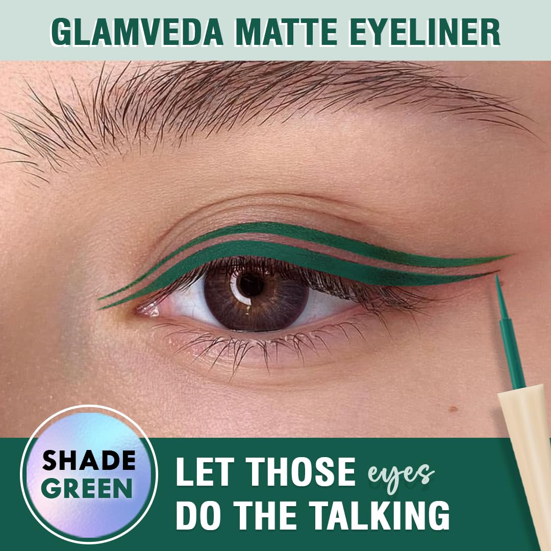 Glamveda Liquid Eye Liner, Green, Long Lasting Matte Waterproof Liner - Smudge Proof, Transfer Proof Eye Makeup, Bold, Clean, Smudge-Free Look 24-Hour Long Stay 4.5 ml