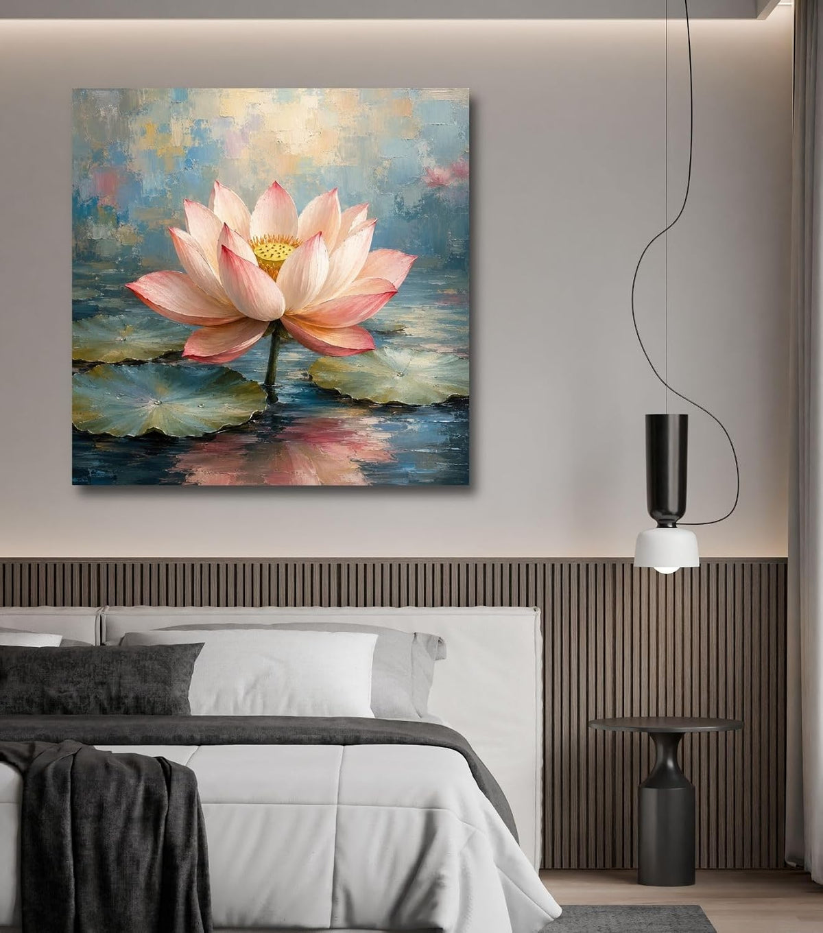 Lotus Flower Painting for Wall Vastu (15+ DESIGNS) Framed Lotus Canvas Painting for Living Room, Bedroom | Nature Floral Wall Art with Multiple Design Variations (Pink Single Lotus, 18x18 Inch, Framed)