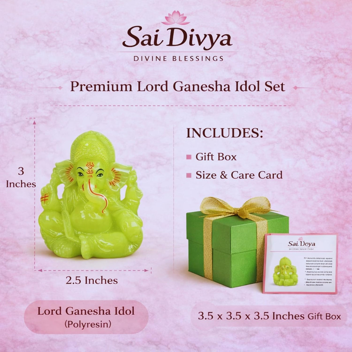 Radium Green Ganesha Idol 3 Inch | Glow Ganpati Murti for Home, Office & Pooja