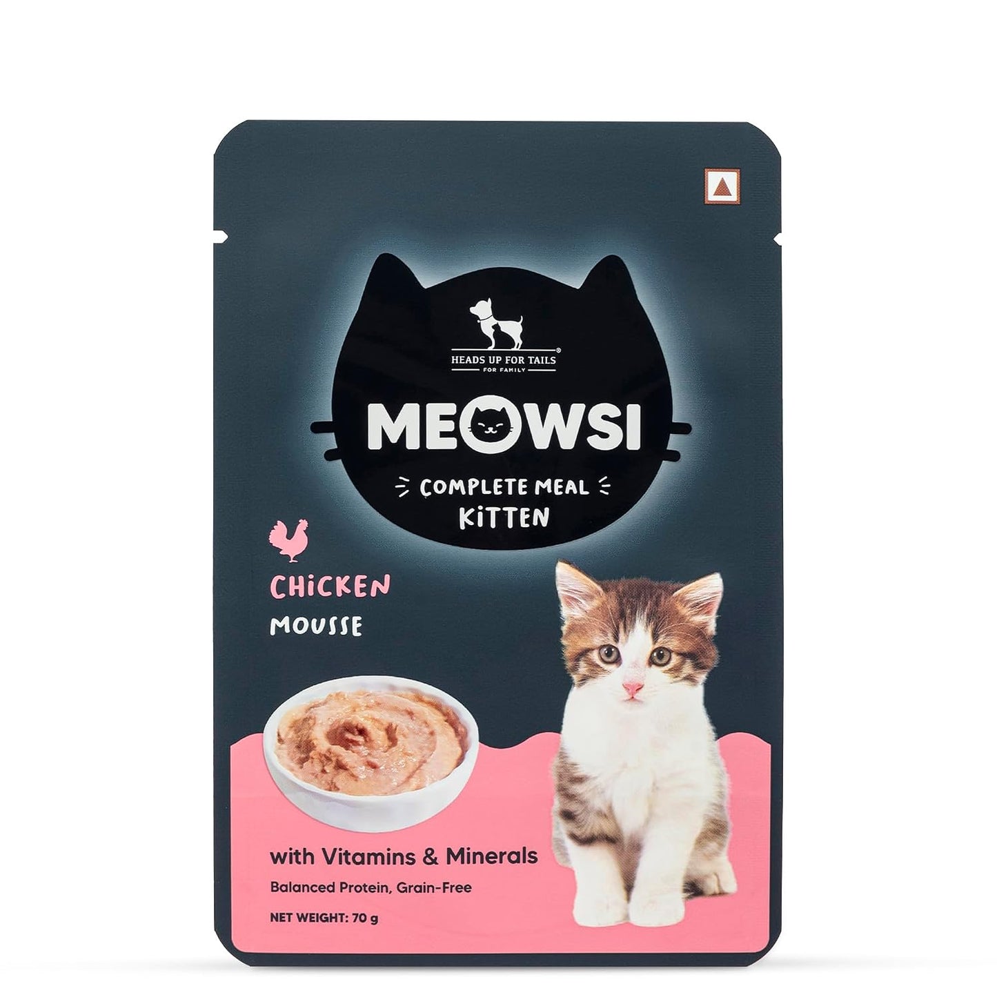 Meowsi by HUFT Chicken Mousse Kitten Wet Food - 70 gm | Nutritious Wet Cat Food for Kittens | Cat Food Gravy for Junior Kittens (2-12 Months) | Healthy & Tasty Meal