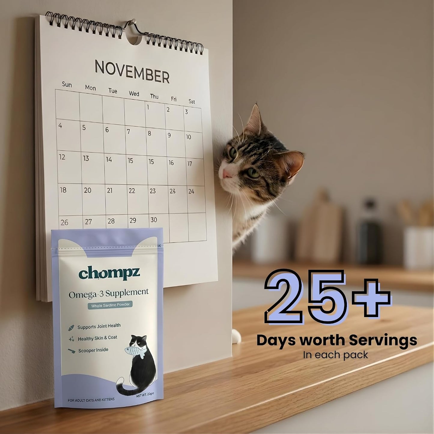 Chompz Sardine Powder for Cats | Natural Omega-3 Supplement | 50G | Pure Whole Fish Powder for Joints, Skin & Coat | Cat Food Topper | Scooper Included | for Kittens & Adults | 25+ Servings