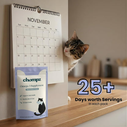 Chompz Sardine Powder for Cats | Natural Omega-3 Supplement | 50G | Pure Whole Fish Powder for Joints, Skin & Coat | Cat Food Topper | Scooper Included | for Kittens & Adults | 25+ Servings