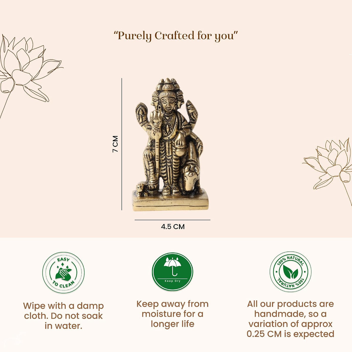 Brass Dattatreya Idol | Brahma Vishnu Mahesh Trimurti Murti for Mandir & Pooja Room | Brass God Statue for Home Decor (Design01: L4.5 x W7 x H7 cm)