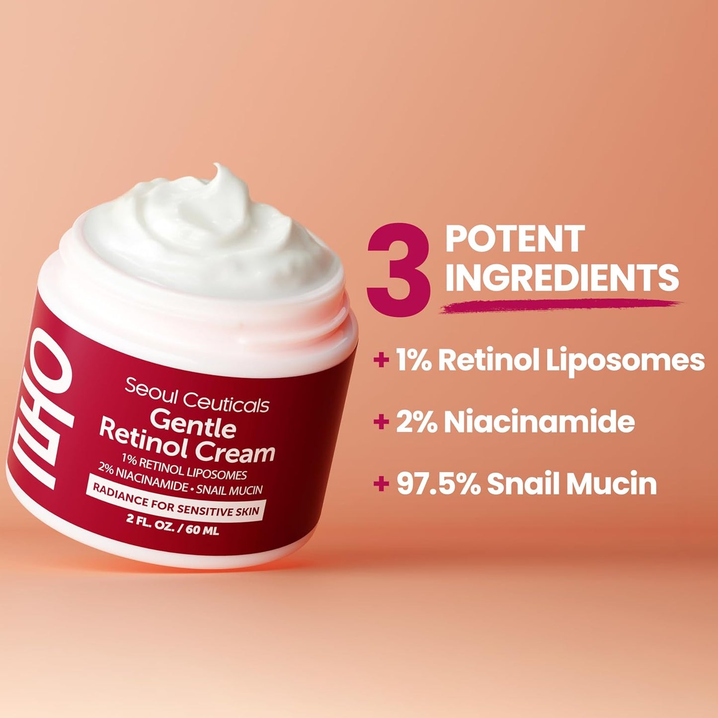 SeoulCeuticals Korean Retinol Night Cream for Face – K Beauty 1% Retinol Cream with 97.5% Snail Mucin & 2% Niacinamide – Lightweight Moisturizer for Sensitive Skin – 2oz