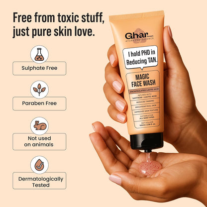 Ghar Soaps De-Tan Face Wash | For Tan Reducing, Brightening & Glowing Skin | With Sandalwood, Saffron, Coconut Oil & Goat milk | For All Skin Types | 100ml