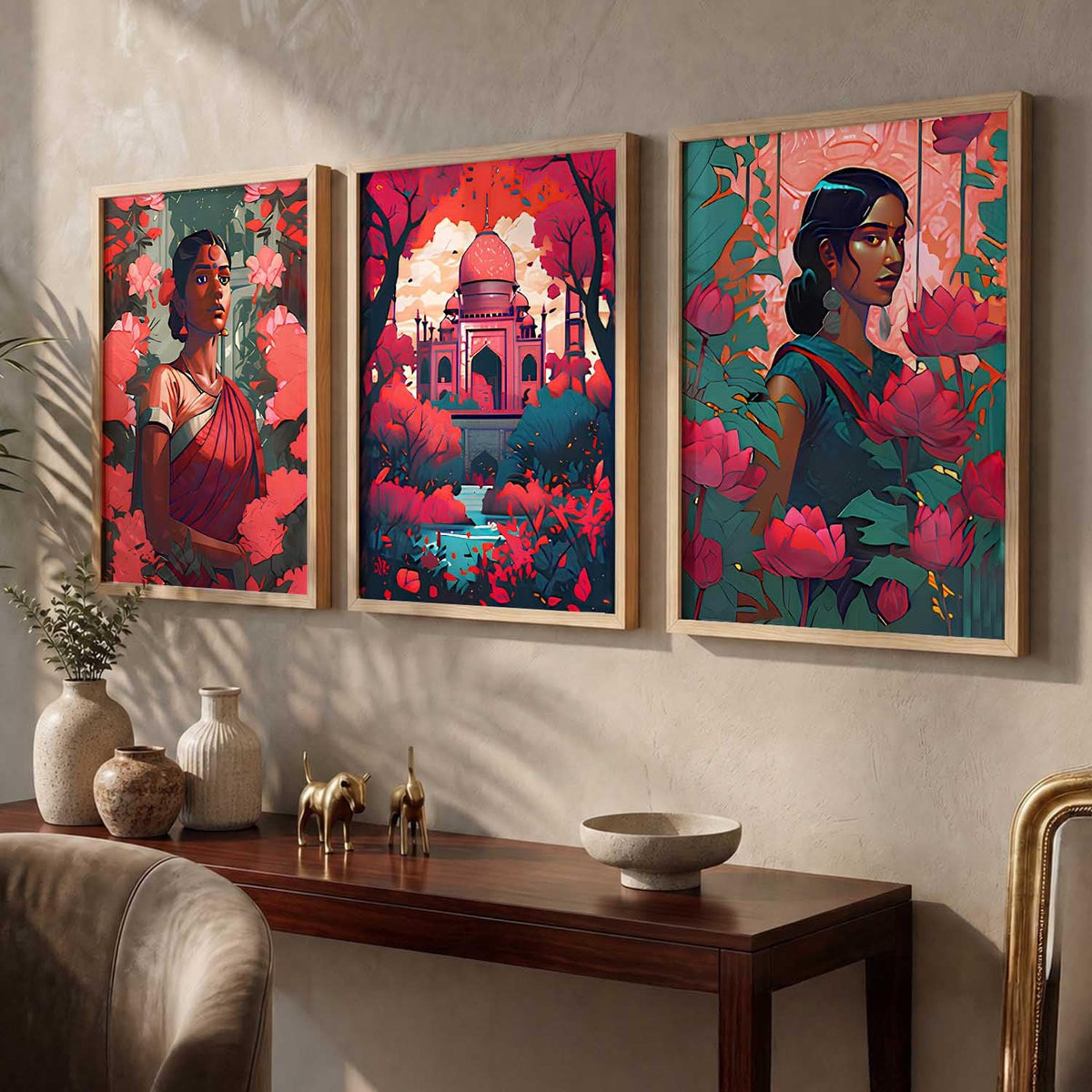 Modern Wall Art Home Decoration Paintings With Frame For Living Room Bed Room Hotel Wall Decor Digital Reprint Set of 3 (13X17 inch)