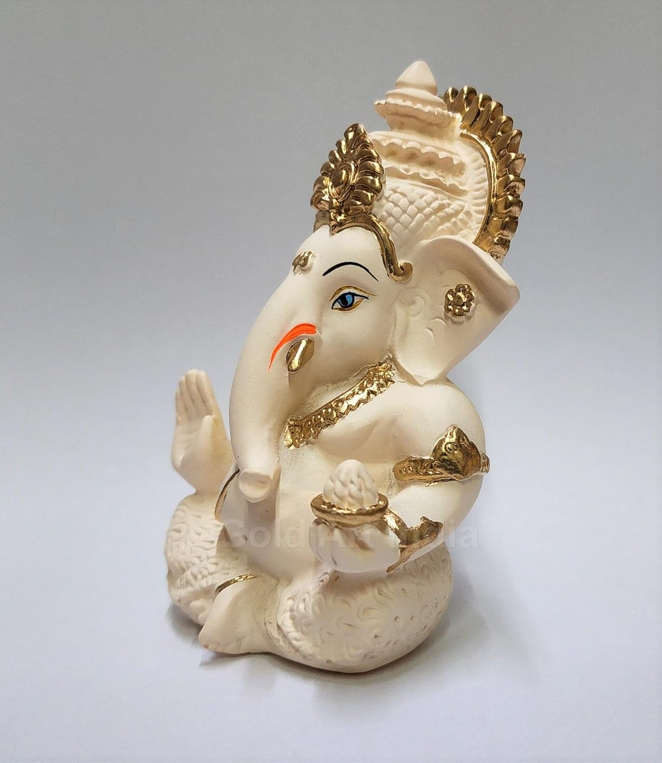 Gold Art India Peach Ivory Finish Ganesha Idol Car Dashboard IdolGanesha Murti Ganpati Idol for Home Decor Puja Lord Ganesh Statue Gift for Office Desk Puja Room Figurine 3.3" inches